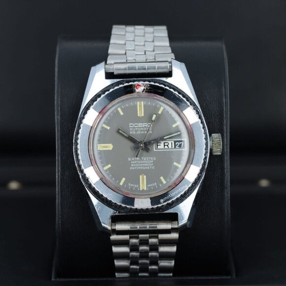 Dobro Vintage Automatic 38mm Gray Dial Divers Watch on Stainless Steel